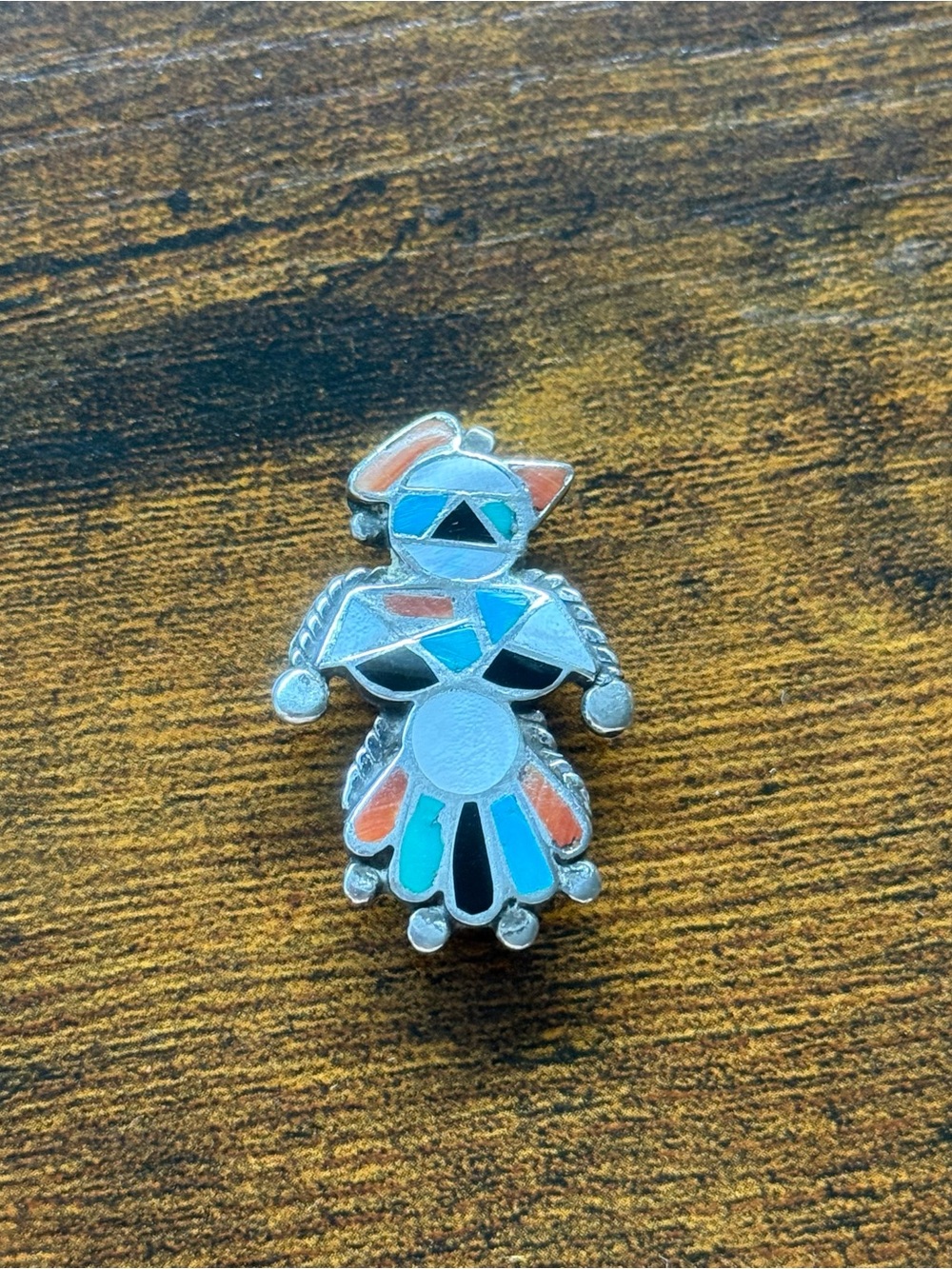 Sterling Silver vintage Zuni-style multi-stone inlay pendant